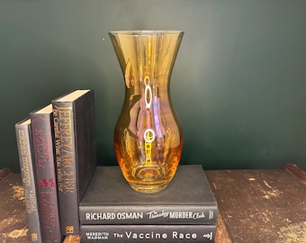 Iridescent Amber Art Glass Vase | Tall Sculptural Gold Luster Vessel