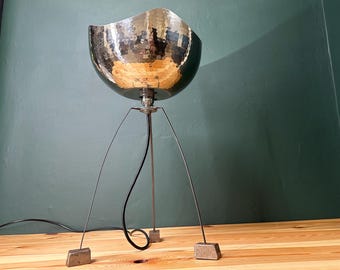 Brutalist Chrome Tripod Lamp | "Tectonic" Uplight Sculpture | Industrial MCM Art Design