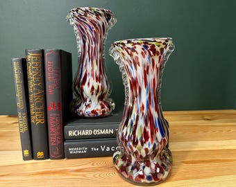 Vintage Murano Style Confetti Glass Vases | Ruffled Rim Decor
