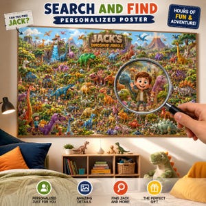 Anpassad "Var är Waldo"-poster för barn, personlig sökning och finn digital väggkonst, födelsedagspresent till son, pojke sovrumsdekor i HD