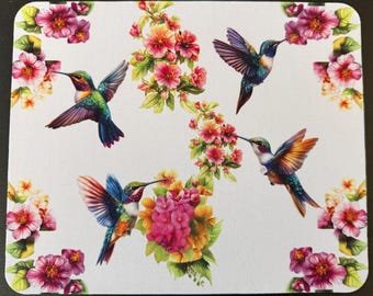 Hummingbird Floral Mouse Pad, Tile Art Desk Accessory