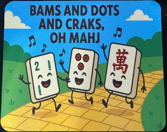 Mahjong Bams Dots Craks Mousepad, Whimsical Tile Art Desk Accessory