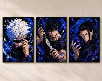 Gojo Toji Geto Anime Poster Set, Jujutsu Kaisen Digital Wall Art, Set of 3