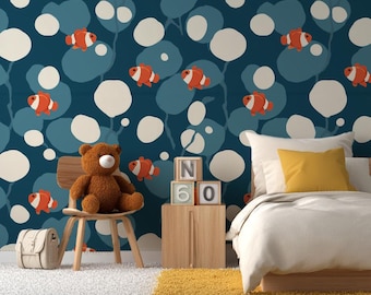 Clownfish Nursery Wallpaper, Ocean Theme Peel and Stick Wall Mural