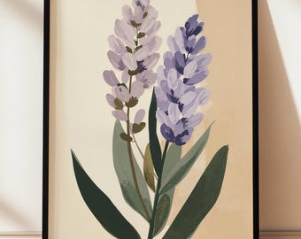 Lavender Botanical Print, Purple Wildflower Wall Art, Cottagecore Floral Decor, French Country Printable, Rustic Flower Poster