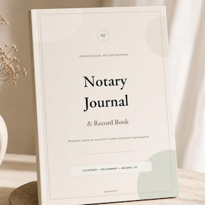 Notary Journal PDF, Fillable Notary Record Book, Printable Notary Log Book, Mobile Notary Journal, Signing Agent Record Keeping Template