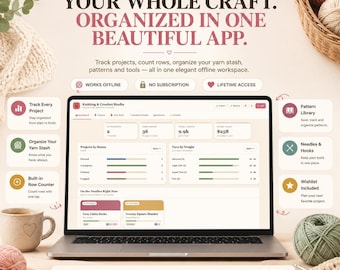 Knitting and Crochet Tracker App with Row Counter, Yarn Stash Organizer, Pattern Library, Needle Inventory, Wishlist and Offline Backup Tool