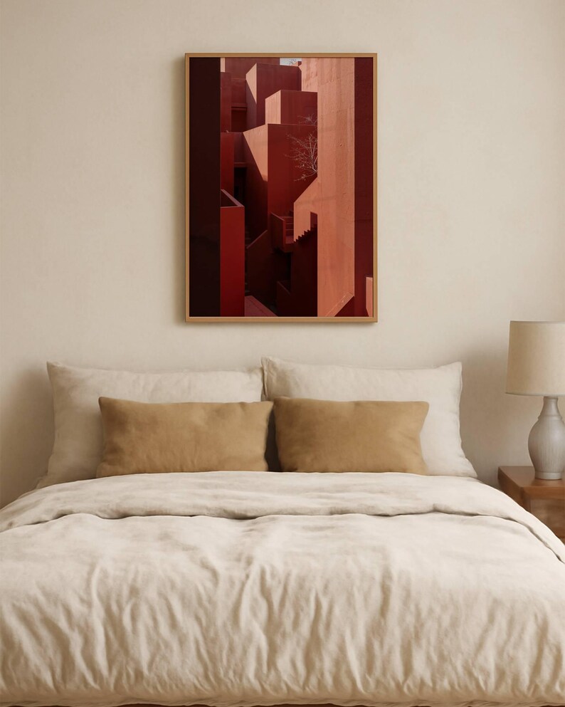 Terracotta Architecture Wall Art Print, Minimalist Red Building Poster ...