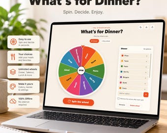 Dinner Wheel HTML Meal Picker | Offline Random Decision Spinner for Dinner, Lunch, Takeout, Movie Night & Family Choices | Decision Wheel