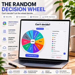 Random Decision Wheel, HTML Picker, Offline Choice Spinner for Meals, Movie Night, Weekend Plans, Workouts, Decision Maker Offline App