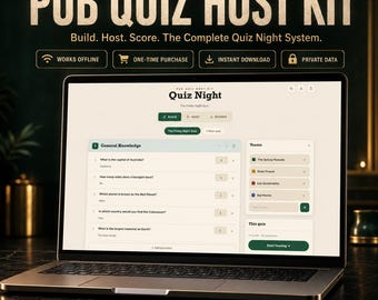 Pub Quiz Host Kit: Offline Trivia Night Scoreboard, Countdown Timer & Team Scoring App, Custom Rounds, No Subscription Digital File Download