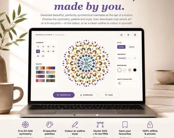 Mandala Generator, Printable Mandala Maker, Coloring Page Creator, SVG Mandala Art, Hi-Res PNG, Offline App, No Subscription, Printable Tool