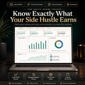 Side Hustle Income Tracker, Freelance Income & Expense Dashboard, Small Business Profit Tracker, Offline App, Tax Planner, CSV Export Tool