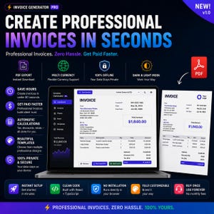 Generatore di fatture offline in HTML, creatore di fatture in PDF, strumento di fatturazione per piccole imprese, modello di fattura per freelance, generatore senza abbonamento