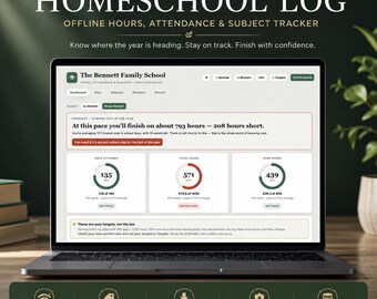 Homeschool Hours & Attendance Tracker, Offline Record Keeping App with Subject Tracking, Student Progress, Year Forecast Reports, HTML App