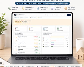 Home Maintenance Tracker App, Repair Schedule, Service History, Cost Log, Contractor Directory, Offline Planner, Homeowner Organizer