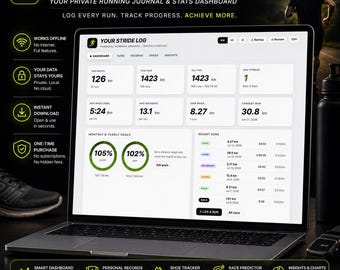 Running Log App, Offline Run Tracker, Running Journal with Stats, Personal Records, Pace, Shoe Mileage & Race Predictor, Digital Download