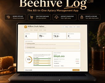 Beehive Log App, Hive Inspection, Varroa Tracker, Colony Health, Honey Harvest, Apiary Records, Offline Beekeeping Manager Beekeeper Journal