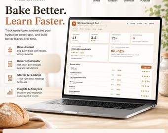 Sourdough Baking Journal App, Baker's Percentage Calculator, Hydration Calculator, Starter Feeding Log, Bread Baking Tracker, Offline App