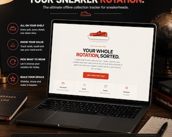 Sneaker Collection Tracker, Offline HTML Inventory App with Photo Covers, Shoe Rotation Organizer, Wishlist, Stats, Resell Backup
