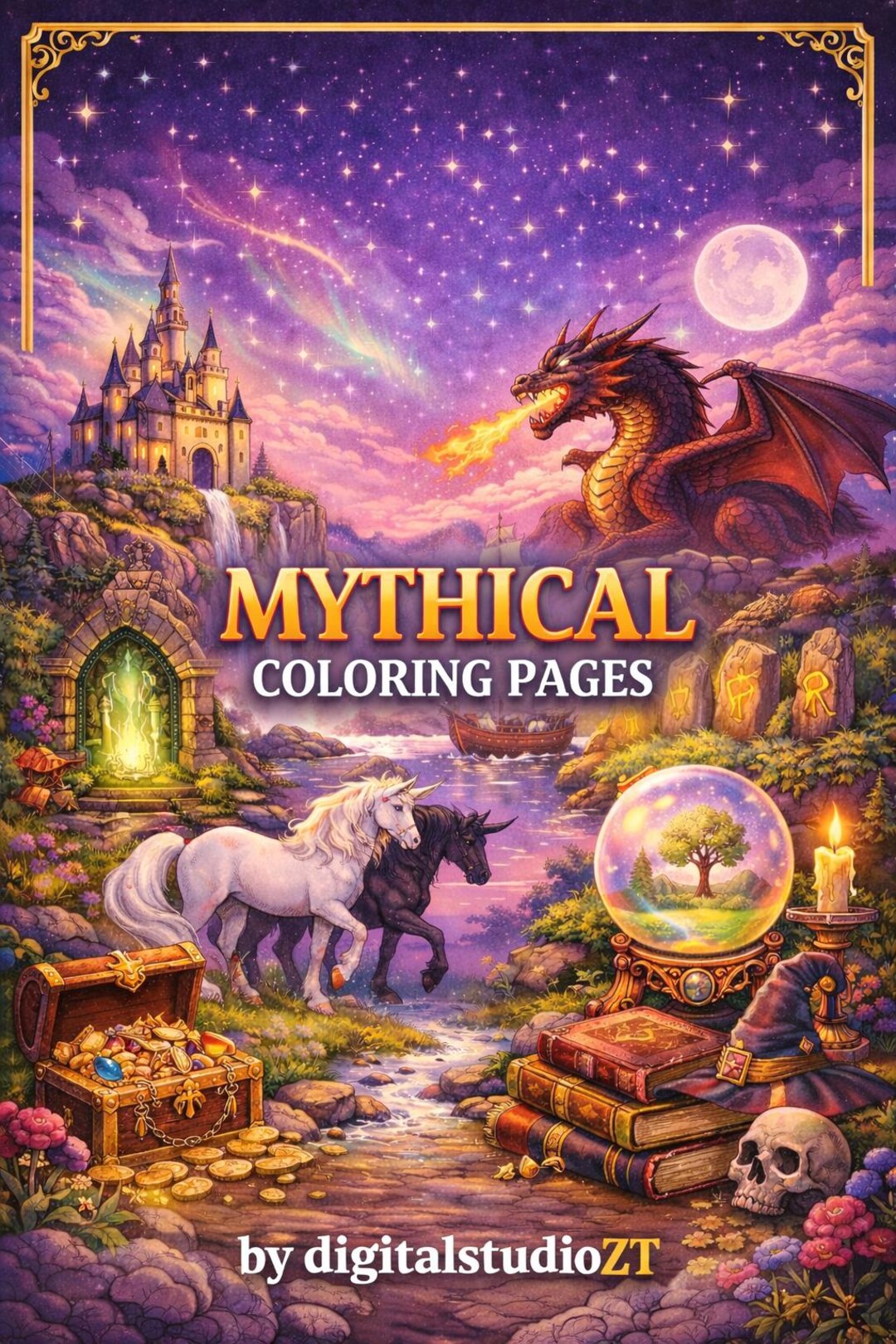20 Myth Coloring Pages for Adults, Fantasy Symbolic Coloring Book ...