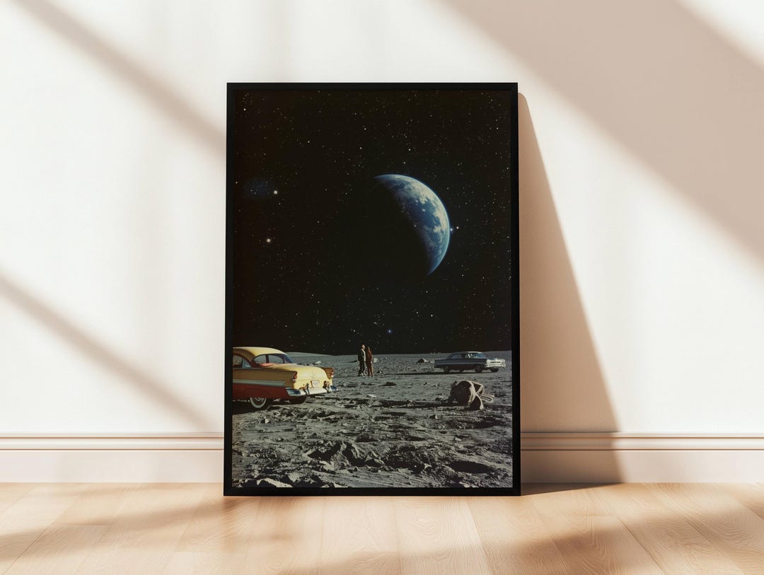 Retro Space Wall Art Printable, Vintage Sci Fi Poster, Surreal Moon Art ...