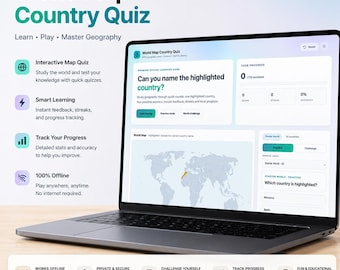 World Map Country Quiz HTML Game, Offline Geography Learning App for Kids, Homeschool, Countries & Map Practice, Geography Quiz, Map Games