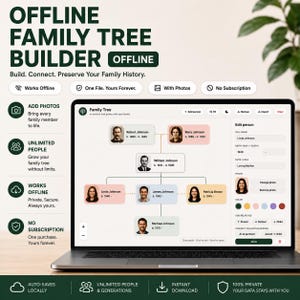 Create Your Family Tree with Photos | Offline HTML Genealogy Builder | Drag & Drop | No Subscription | PDF Export | Family Tree App Offline