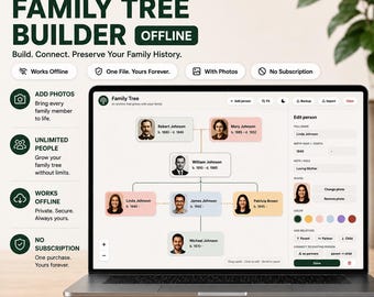 Create Your Family Tree with Photos | Offline HTML Genealogy Builder | Drag & Drop | No Subscription | PDF Export | Family Tree App Offline