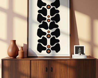 Minimalist Geometric Wall Art: Beige & Black Abstract Mid-Century Poster (Digital Download) | 1002