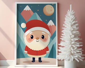Kawaii Santa Christmas Print: Flat Vector Holiday Wall Art (Digital Download) | 5004
