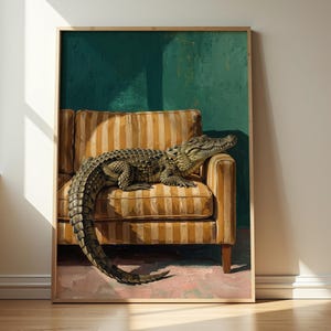 Alligator Sofa Art Print – Modern Animal Oil Painting Wall Decor (Digital Download) | 6033