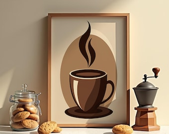 Minimalist Coffee Cup Wall Art: Mid-Century Modern Coffee Illustration Print (Digital Download) | 1035