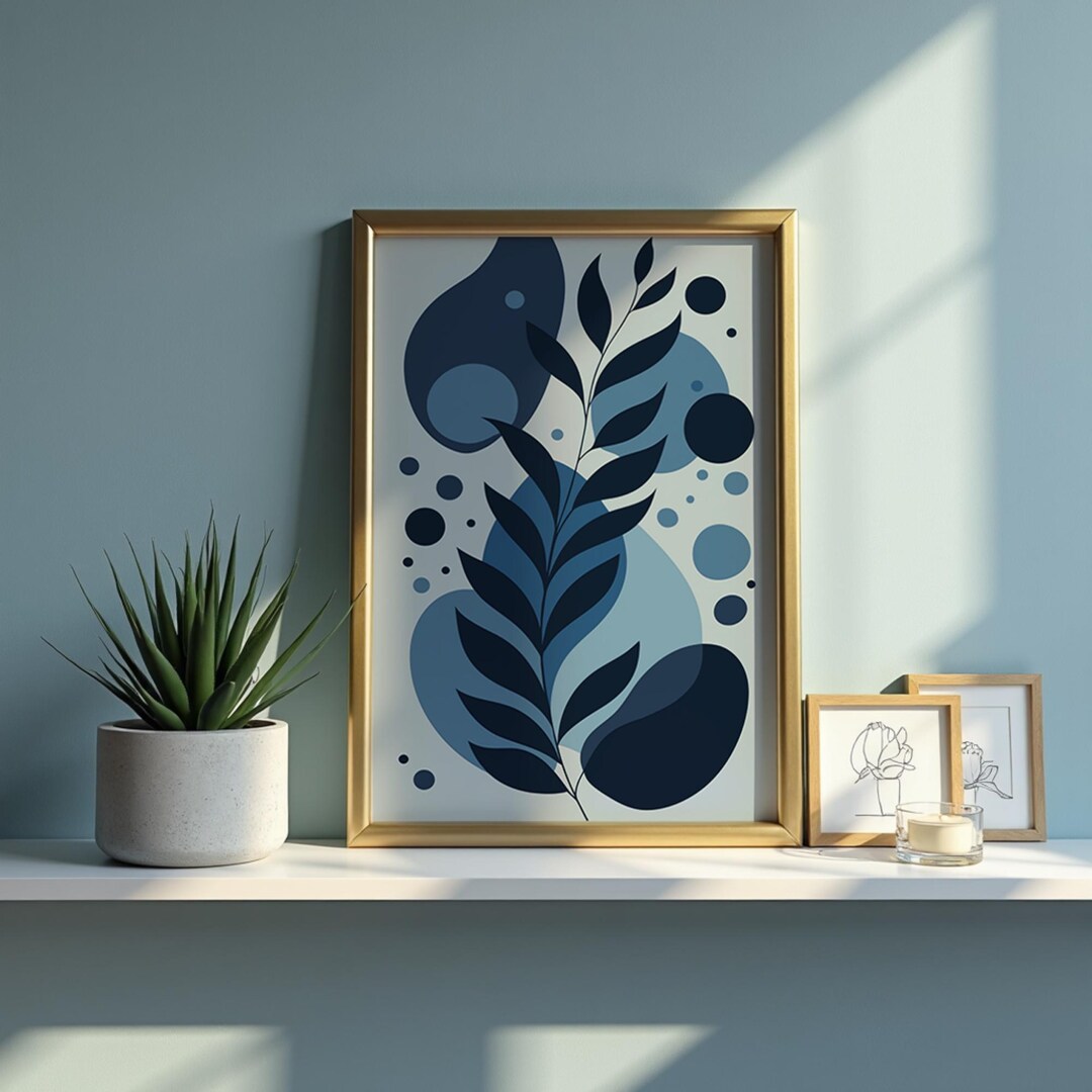 Abstract Botanical Wall Art: Minimalist Mid-century Modern Leaf Print ...