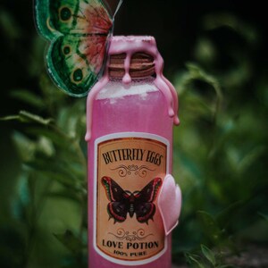 Pink Butterfly Fairy Potion – Handcrafted Fantasy Magic Vial – Romantic Gothic Cottagecore Decoration