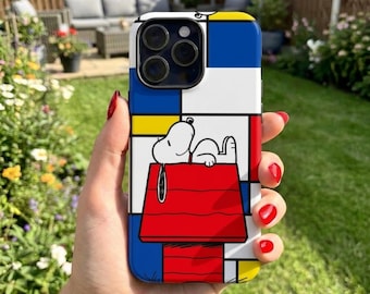 Snoopy auf rote Hundehütte Handyhülle | Mondrian Gitter Pop Art iPhone Hülle