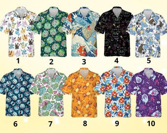 Vintage Anime Hawaii-Print Set, Strandurlaub Passendes Shirt & Shorts, Japanisches Anime Aloha Sommer Set, Cartoon Geschenk für Jungen