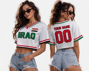 Camiseta corta personalizada de fútbol de Irak, camiseta de fútbol con nombre y número personalizados, conjunto de regalo para mujer aficionada a Irak 2026.