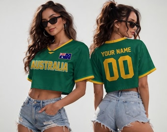 Maillot de football court personnalisé Australie, tee-shirt de sport Australie 2026, maillot personnalisé numéro nom football, cadeau pour elle