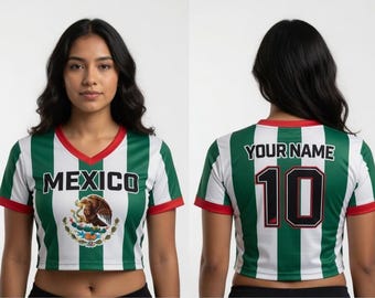 Maillot court du Mexique personnalisé, haut court de football avec nom personnalisé, maillot de football du monde 2026, tenue sportive pour fille, cadeau pour femme
