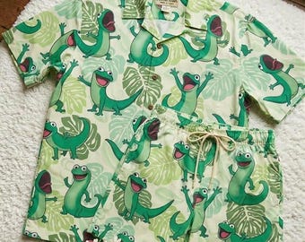 Tom Lizard Hawaiihemd und Shorts, Vintage Sommer Hopper Set, lustiges Meme Cartoon Shirt, Sommerferien, Disneyland Geschenk für Ihn