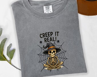 Halloween Skeleton Shirt: Creep It Real Spiderweb Graphic Tee
