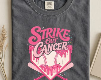 Camiseta de béisbol Strike Out Cancer, camiseta Pink Ribbon Fighter, camiseta de concienciación para el día del partido.