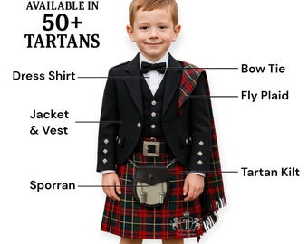 Kids Argyle Jacket 6 Pieces Kilt outfit Scottish Boys Kilt Set Highland Wedding kilt Set Available in 50+ Tartans