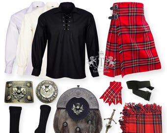 Men's Thistle Sporran 10 Pieces kilt outfit Scottish Kilt set Highland Wedding Kilt outfit Available in 50+ Tartans