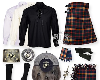 Men's Antique US-Marine Sporran 10 Pieces kilt outfit Scottish Kilt set Highland Wedding Kilt outfit Available in 50+ Tartans