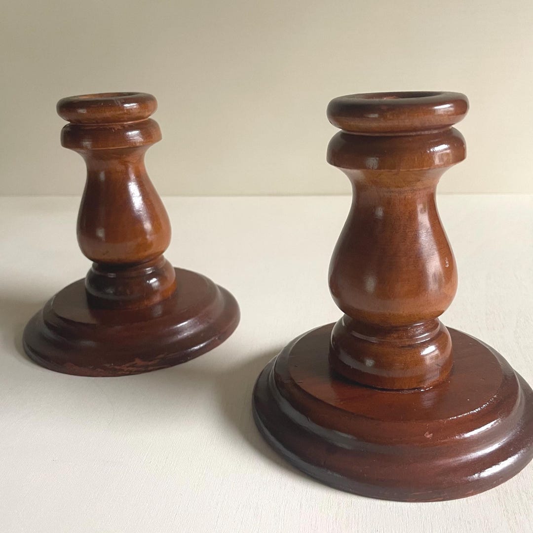 Vintage Turned Wood Candlestick Holders: Rustic Farmhouse Decor - Etsy