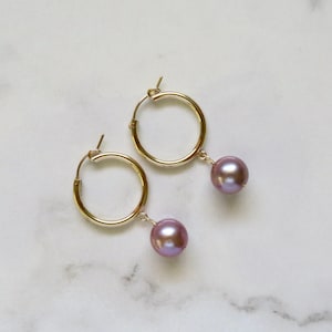 Pink Edison Pearl Hoop Earrings: Gold Hoops, Handmade Hawaii Jewelry