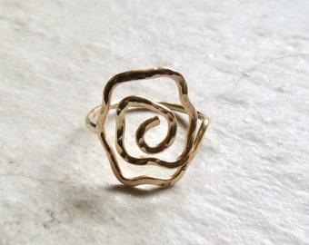 Rose Flower Ring, Gold, Anniversary, Bridesmaid Gift, Wedding Accessory, Bridal Fashion, Handmade cHawaii, Wire Wrapped Jewelry, Girls Rings