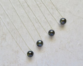 Tahitian Pearl Necklace, Sterling Silver, Genuine Pearls, Handmade Hawaii Beach Jewelry Elegant Fashion, Gift Idea, Tahitian Pearl Necklaces